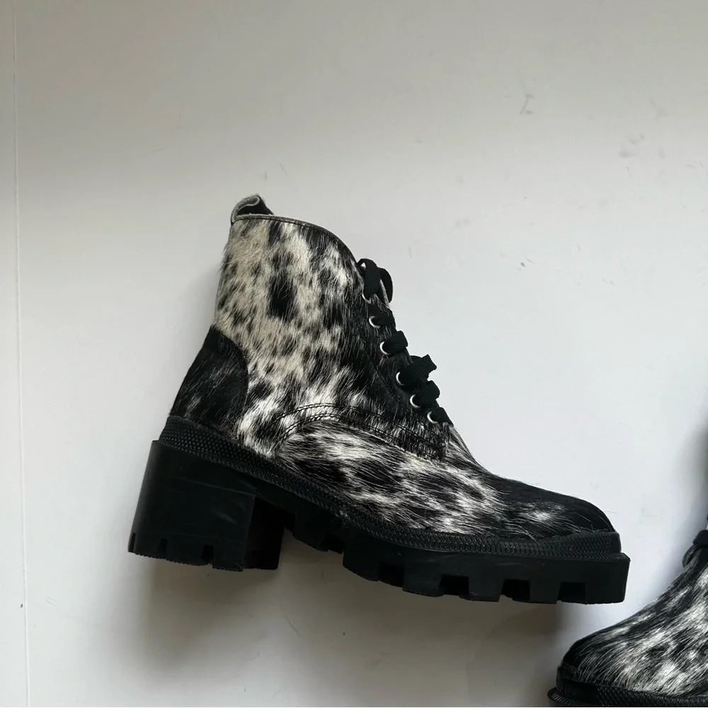 Agave Sky Cami Combat Boots salt and pepper cowhide handmade black bootie 6